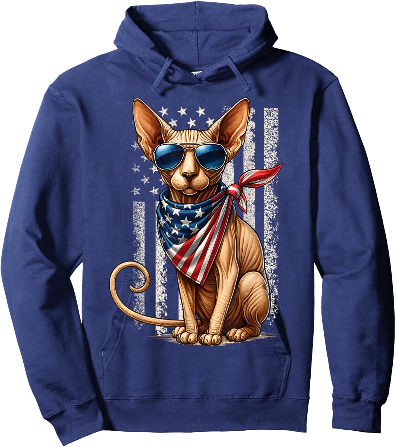 Patriotic Hairless Sphynx Cat American Flag 4th of July Hoodie - Hoodie | Navy