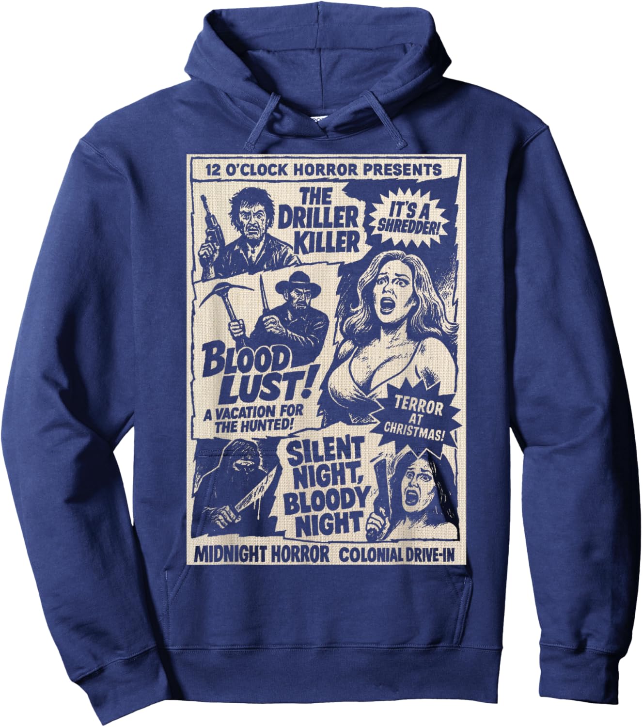 Midnight Horror Show Retro Drive in Slasher Cult Classic Hoodie - Hoodie | Navy