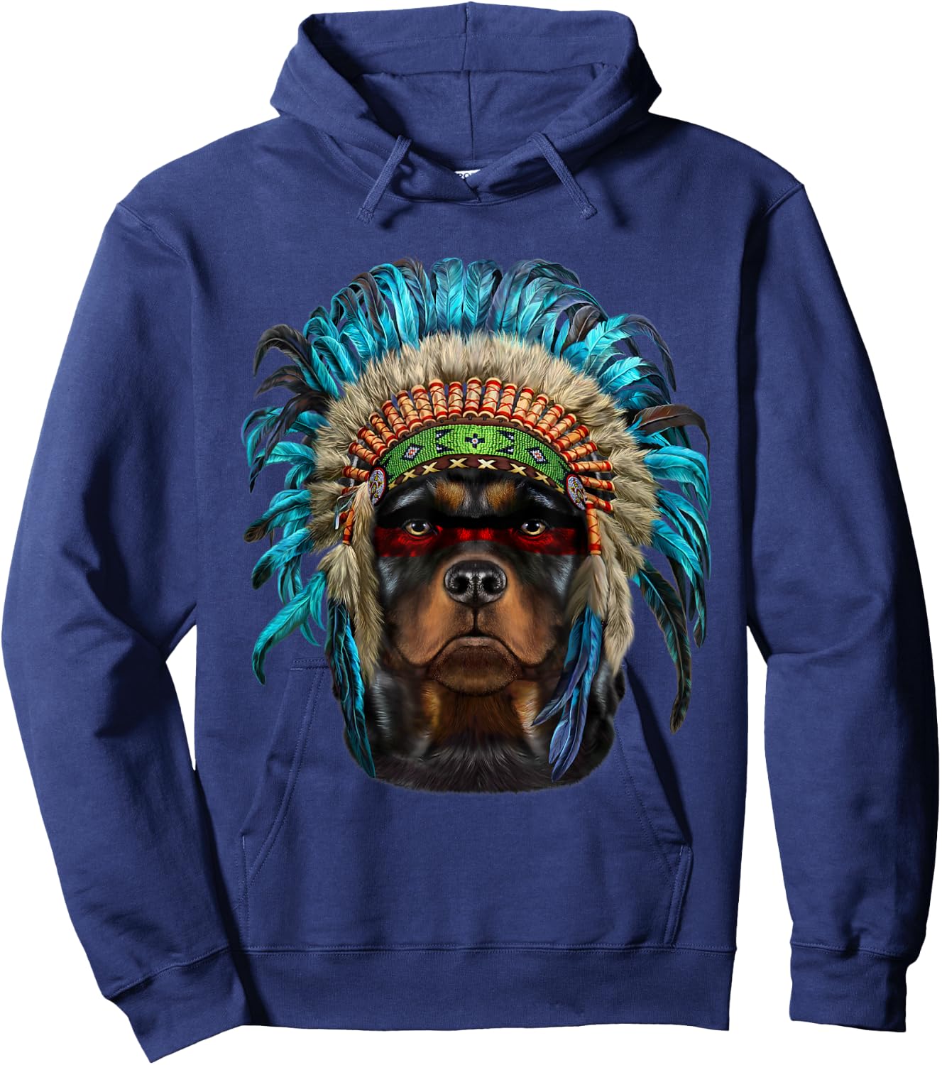 Rottweiler Dog wearing Native American Indian Headdress Men Women Kids Hoodie - Hoodie | Navy