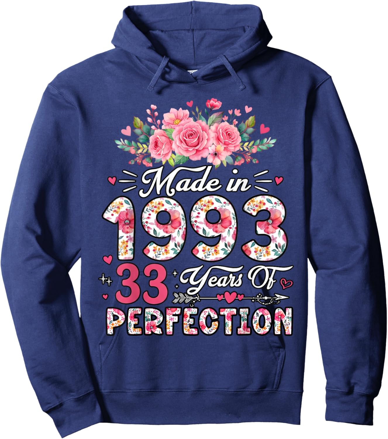 33 Birthday Decorations Men Women Bday 33rd Birthday Floral Hoodie - Hoodie | Navy
