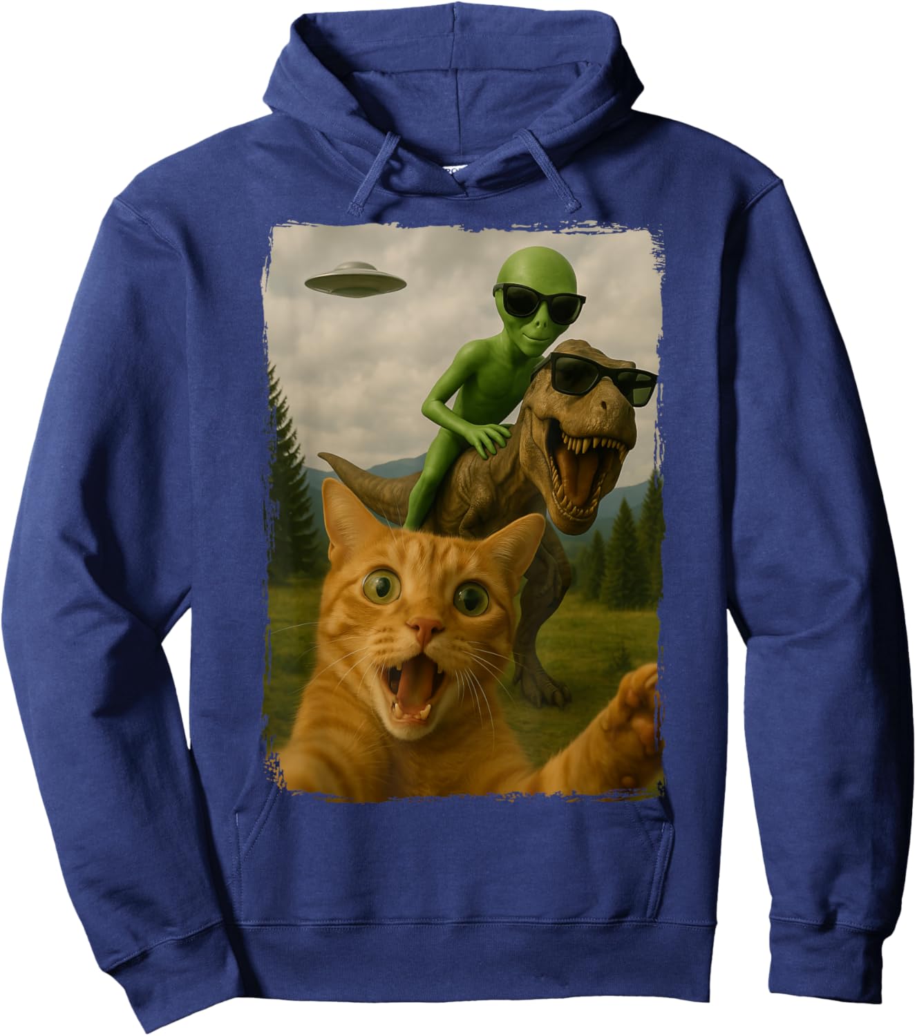 Cat T-Rex Alien Ufo Selfie Women Hoodie - Hoodie | Navy