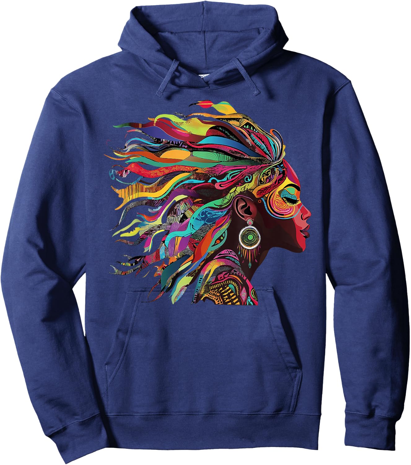 Woman Natural Roots Hair Rainbow Dashiki African Tribal Hoodie - Hoodie | Navy