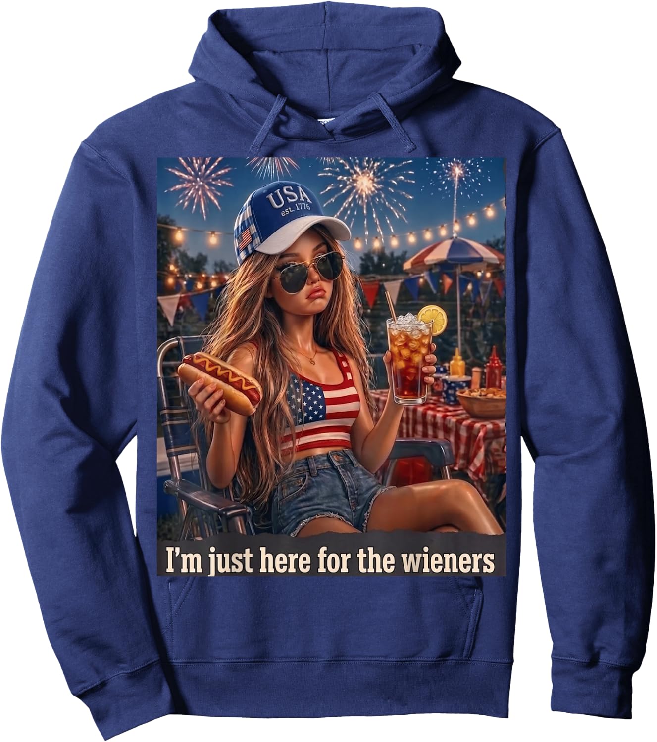 Funny Doll Face I'm Just Here for The Wieners Sarcastic Hoodie - Hoodie | Navy