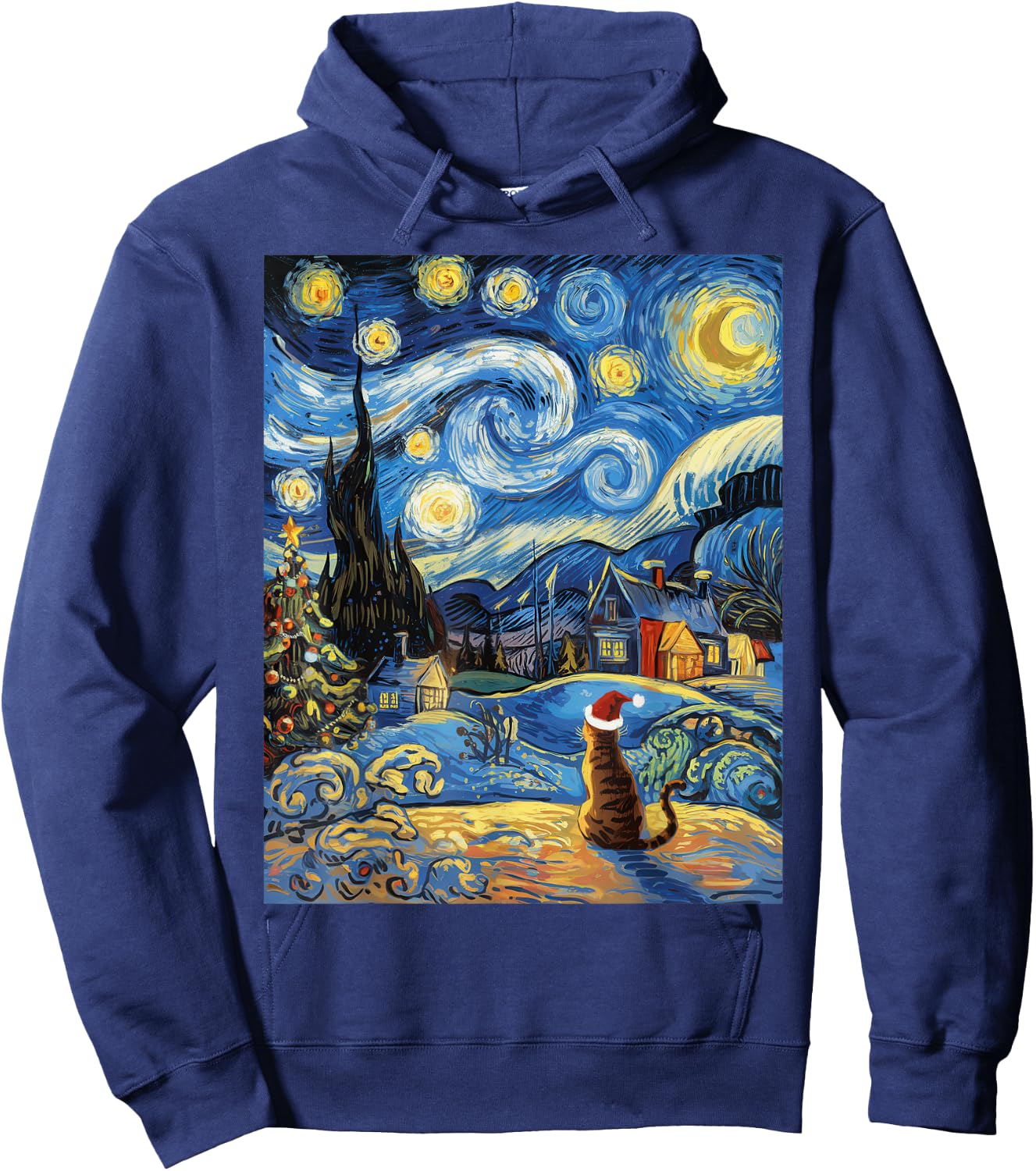 Starry Night Festive Christmas Cat Santa Winter Xmas Women Kids Hoodie - Hoodie | Navy