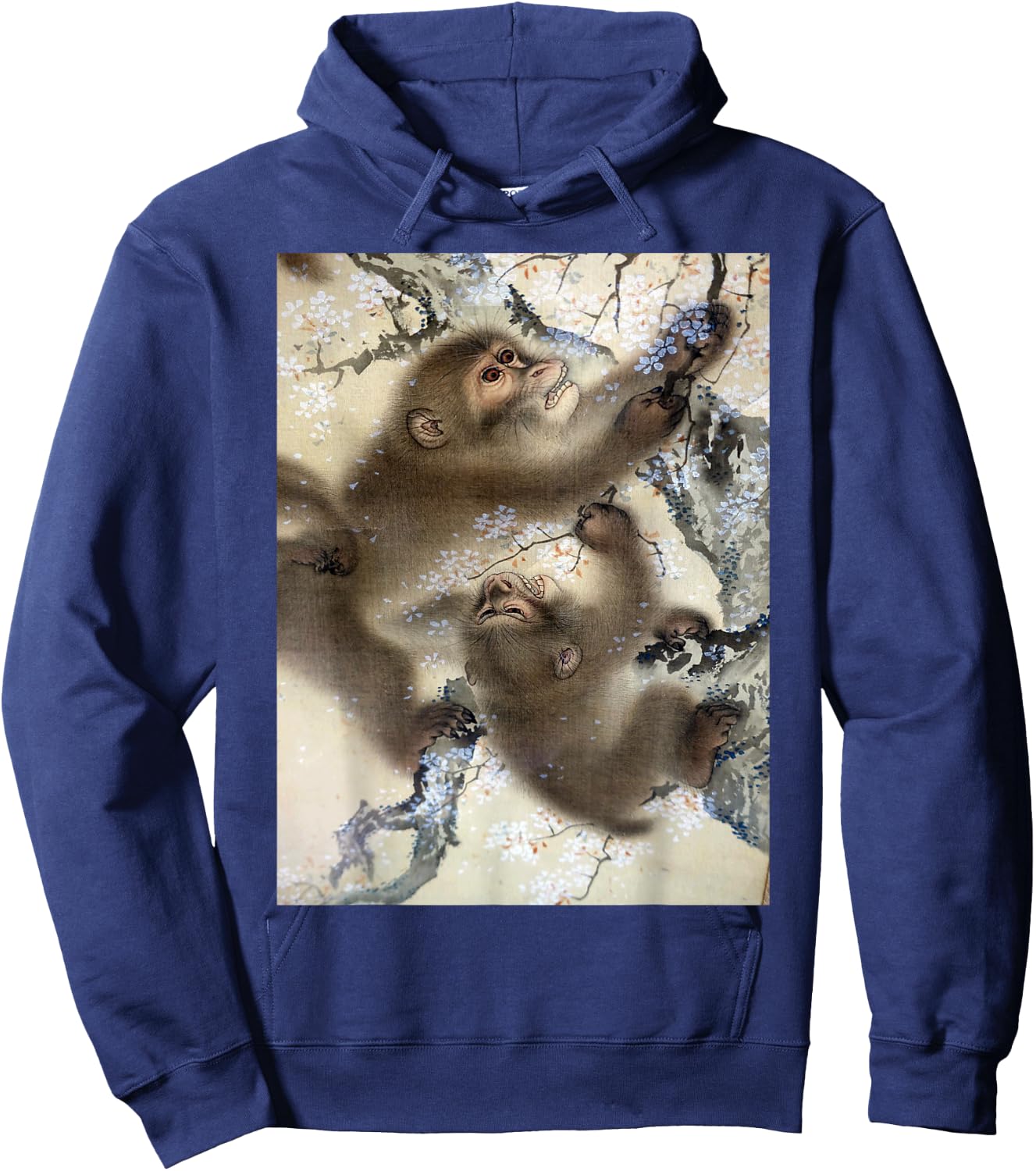 Monkeys In Cherry Blossom Tree Japanese Art Woodblock Hoodie - Hoodie | Navy