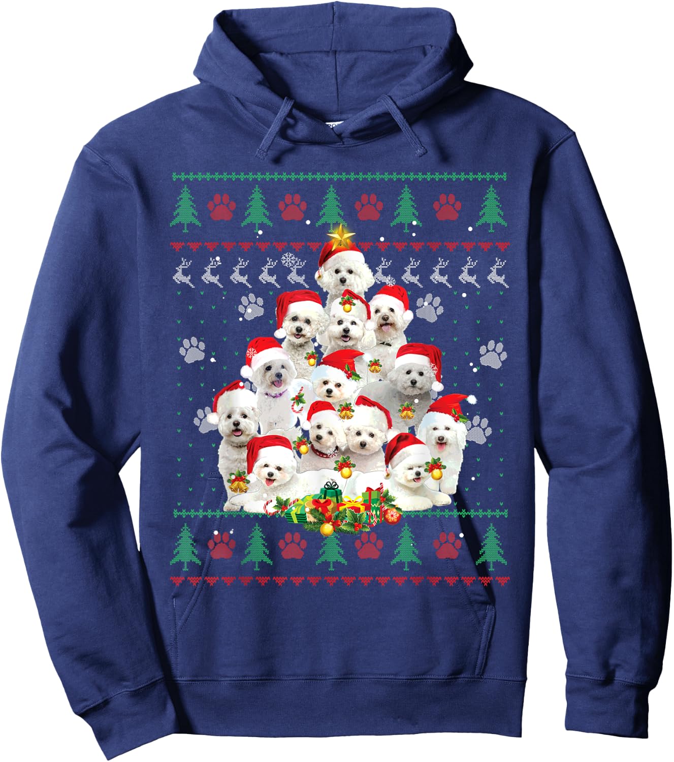 Bichon Frise Christmas Tree Santa Ugly Sweater Funny Dog Women Kids Hoodie - Hoodie | Navy