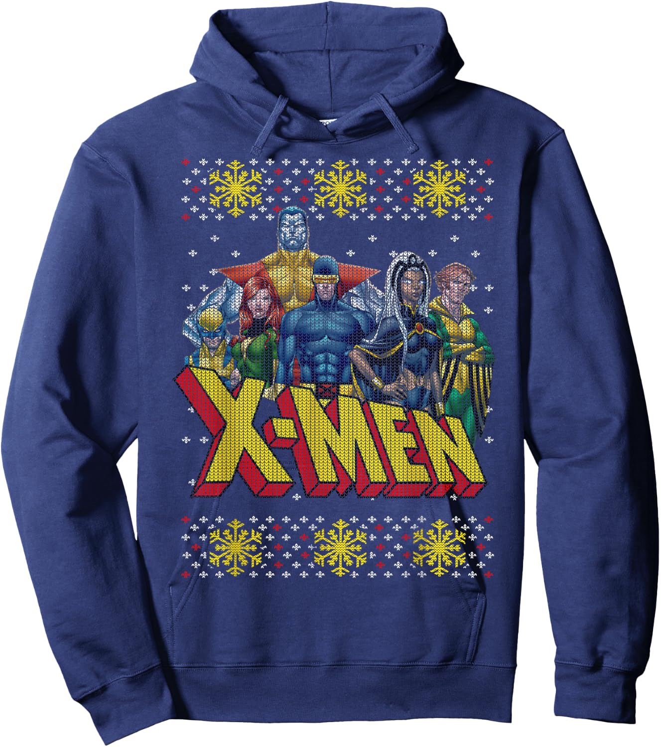 Marvel X-Men Group Ugly Christmas Sweater Graphic Hoodie - Hoodie | Navy
