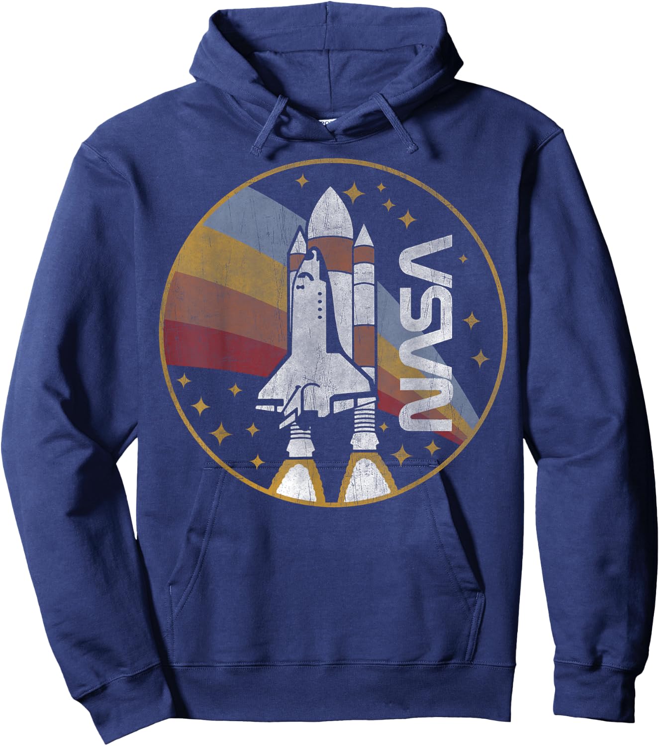 NASA Vintage Space Shuttle Launch Rainbow Logo Hoodie - Hoodie | Navy