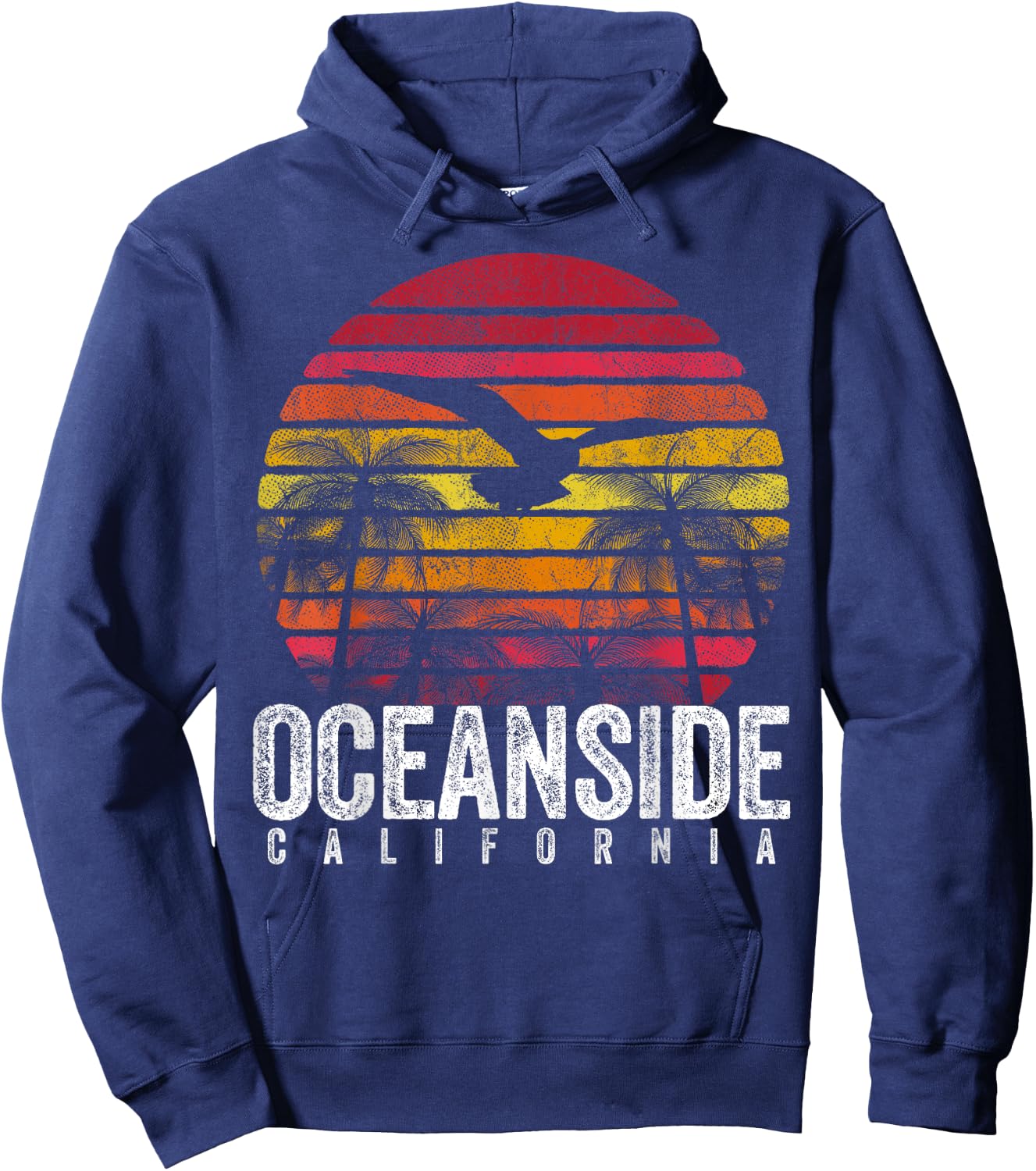 Oceanside California CA Vintage Retro Distressed Style Hoodie - Hoodie | Navy
