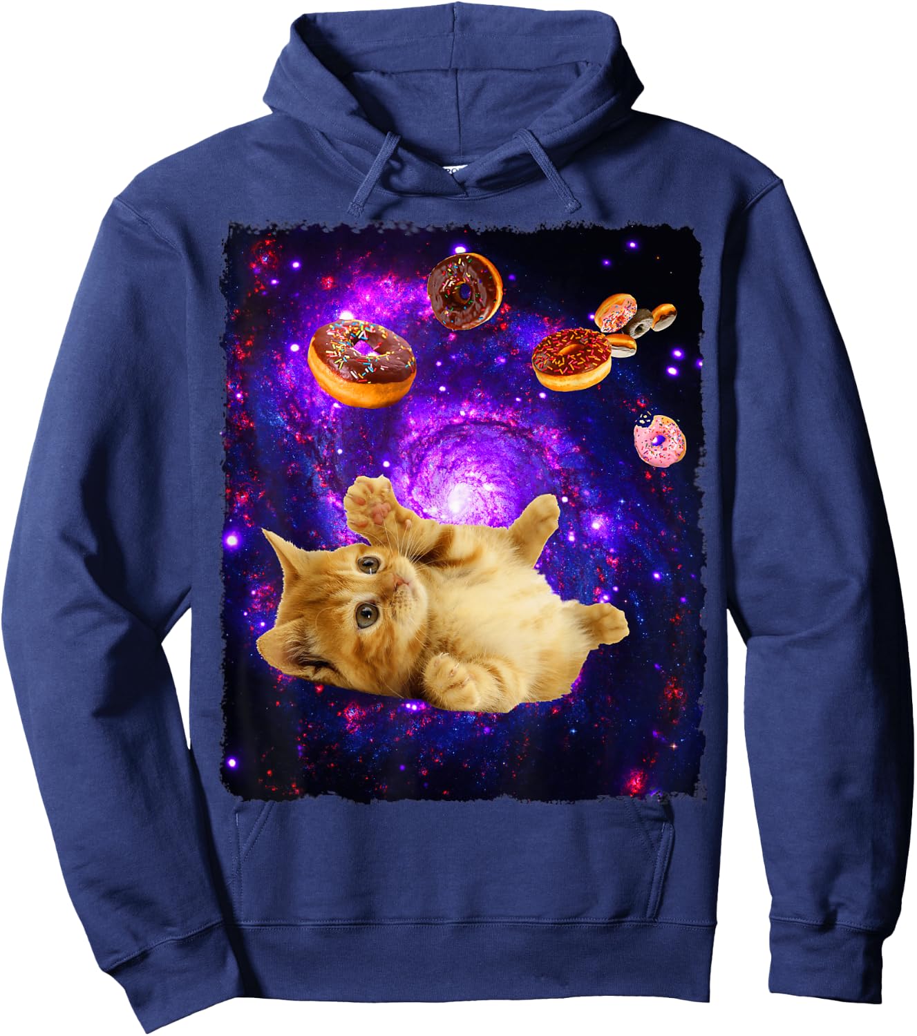 Space Cat Doughnut Shirt Super Flying Kitty Galaxy T Shirt Hoodie - Hoodie | Navy