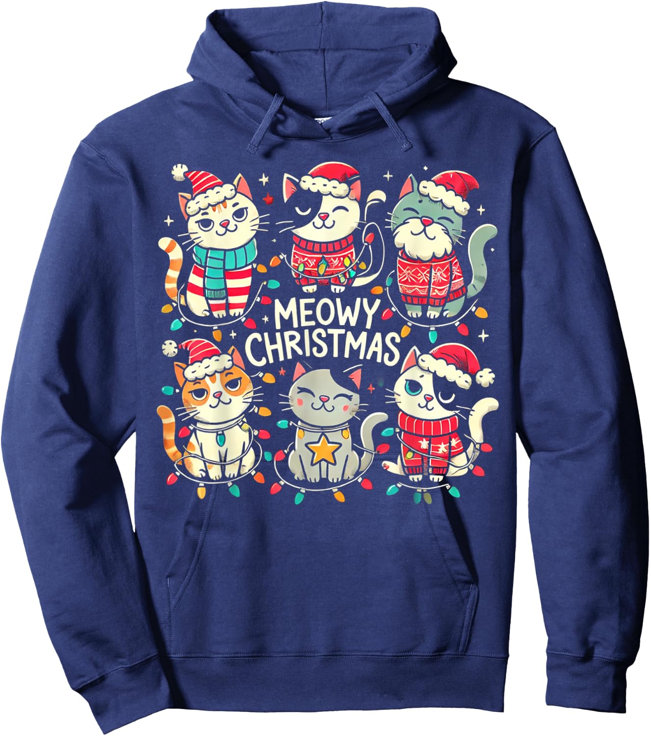 Cute Christmas Cats in Festive Outfits Design with Holiday Hoodie - Hoodie | Navy