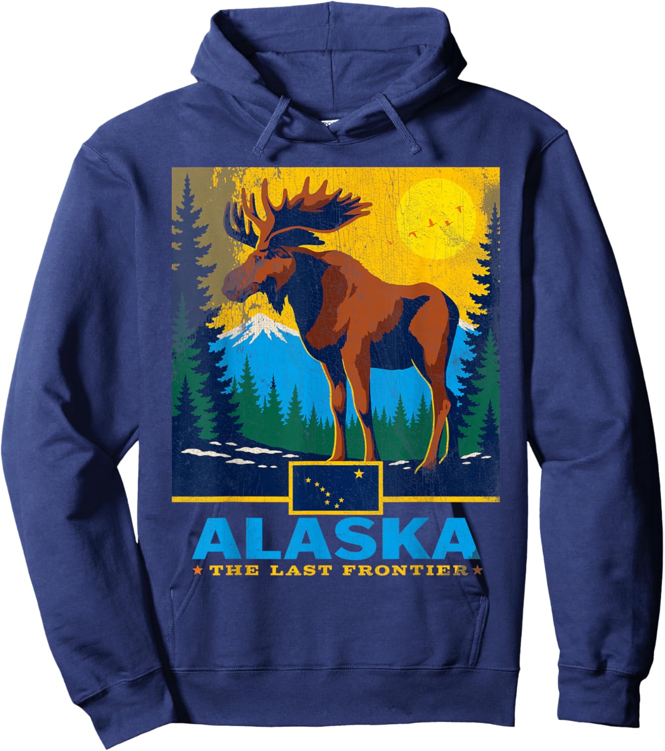 Alaska The Last Frontier Moose Wildlife Travel Souvenir Gift Hoodie - Hoodie | Navy