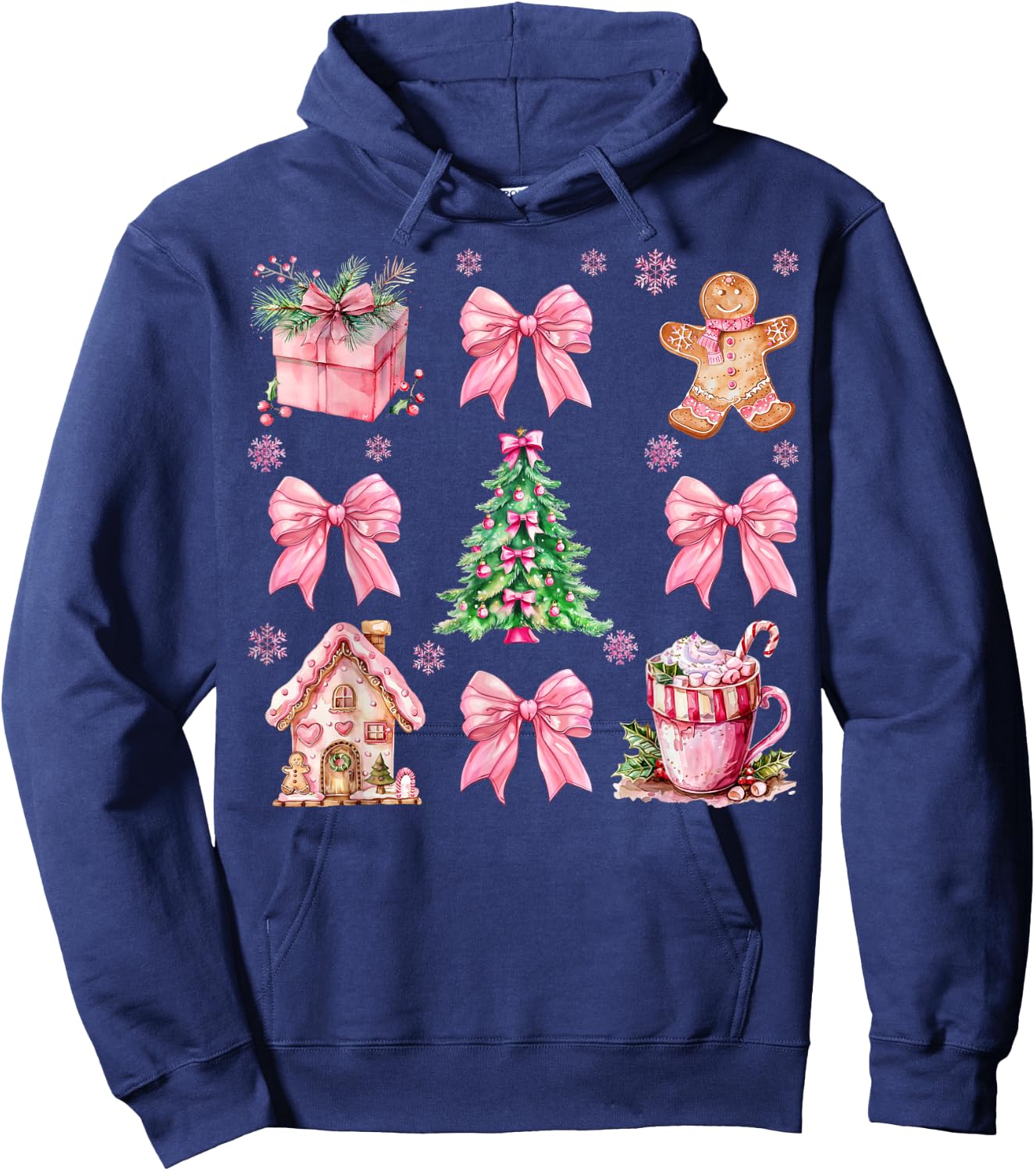 Christmas Coquette Bow Pink Gingerbread Xmas Girls Holiday Hoodie - Hoodie | Navy
