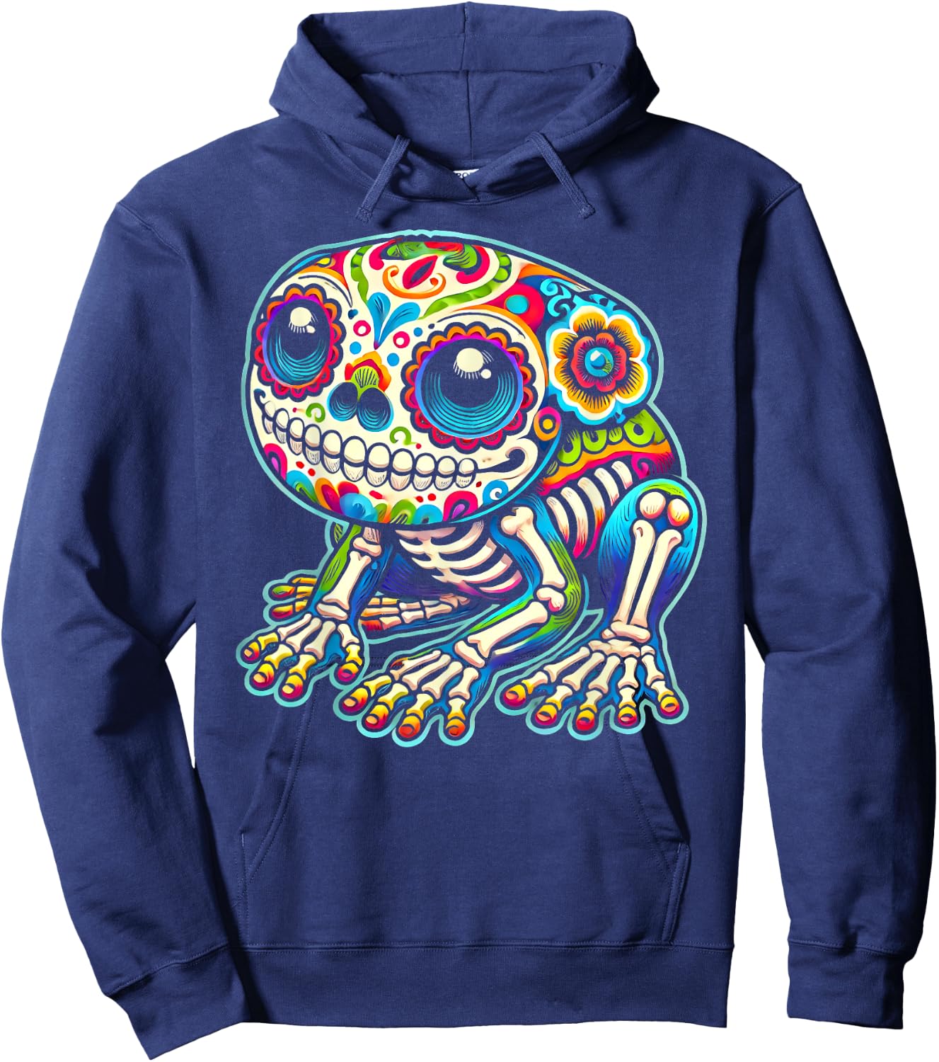 Cute Sugar Skull Frog Day of the Dead Colorful Skeleton Art Hoodie - Hoodie | Navy