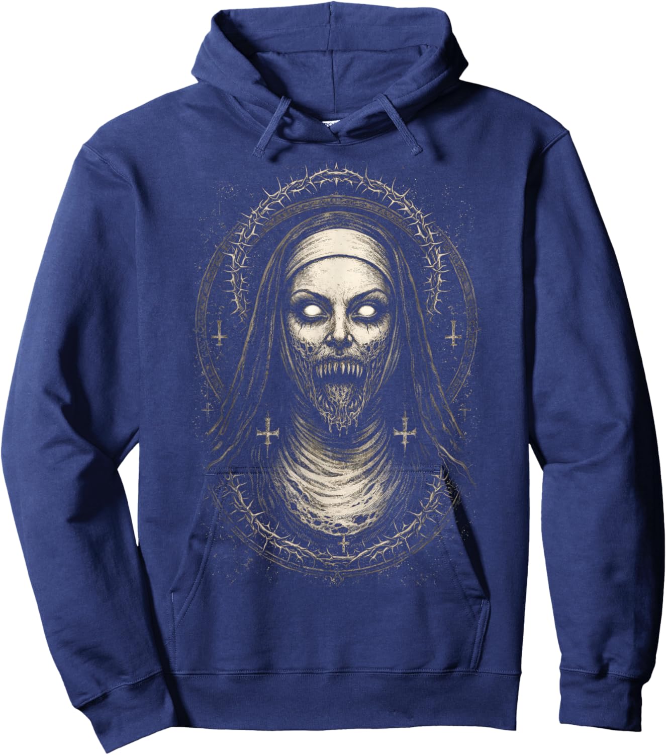 Creepy Dark Nun Horror Gothic Unholy Aesthetic Demon Hoodie - Hoodie | Navy