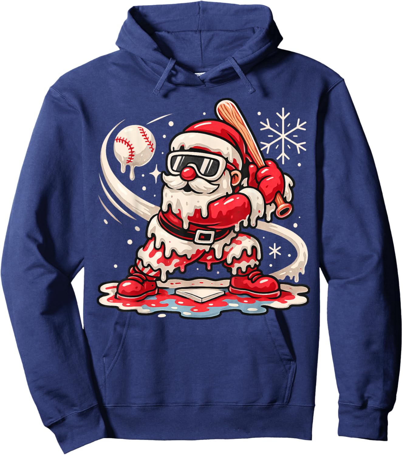 Cute Santa Claus Playing Baseball Drip Boys Kids Christmas Hoodie - Hoodie | Navy