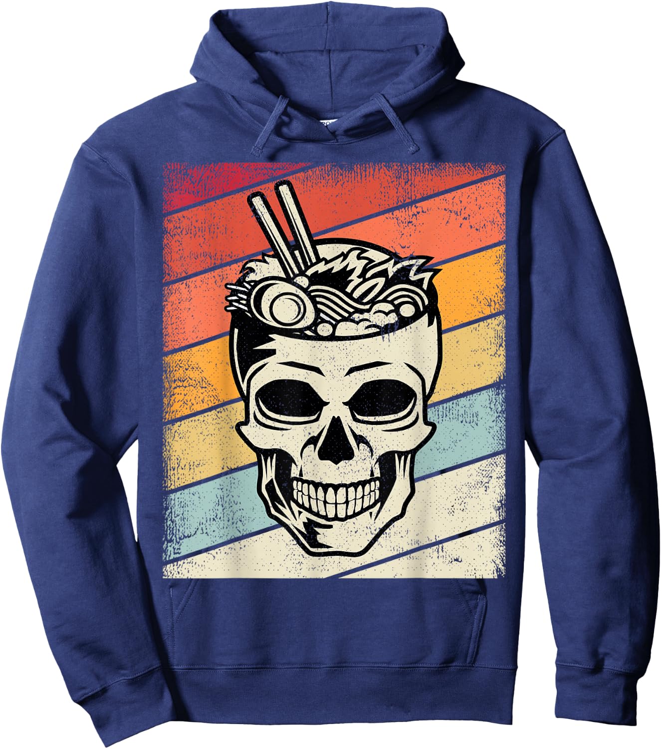 Vintage Ramen Noodles Skull Retro Graphic Kids, Youth Hoodie - Hoodie | Navy