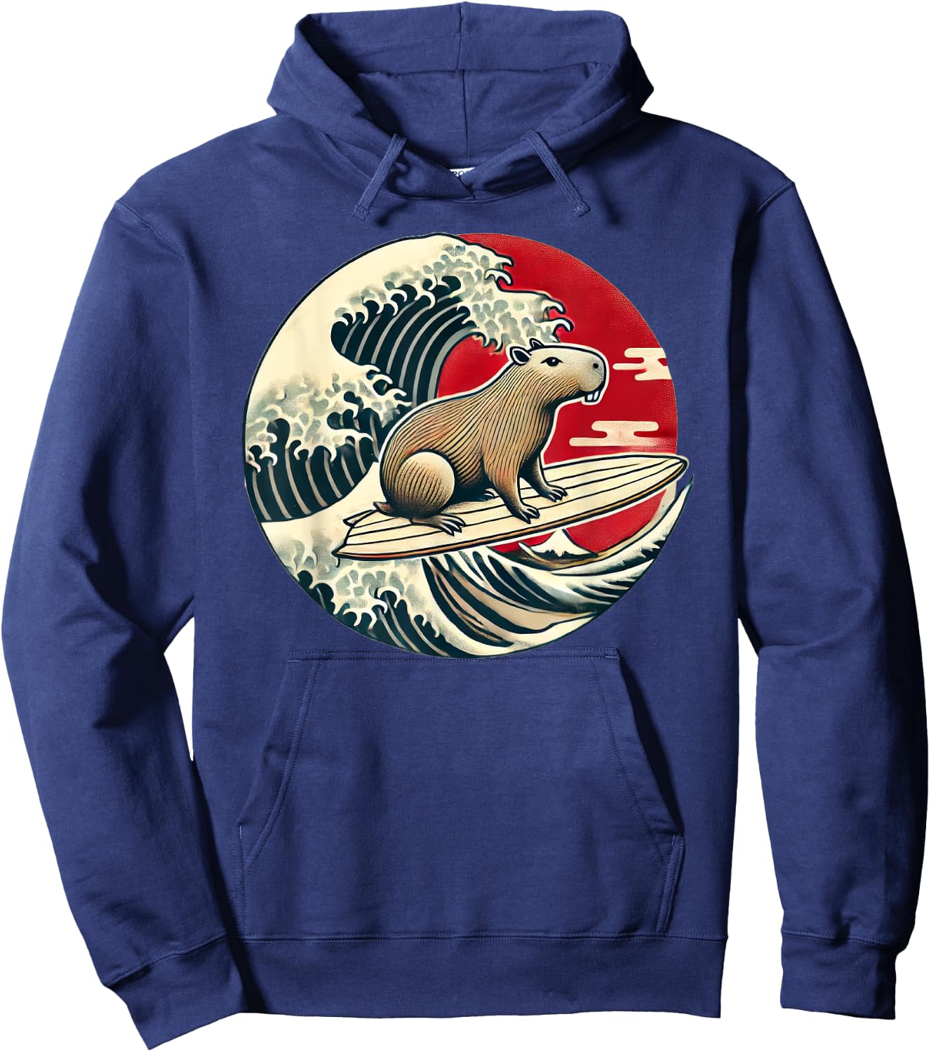 Capybara Japanese Kanagawa Wave Surfing Hoodie - Hoodie | Navy