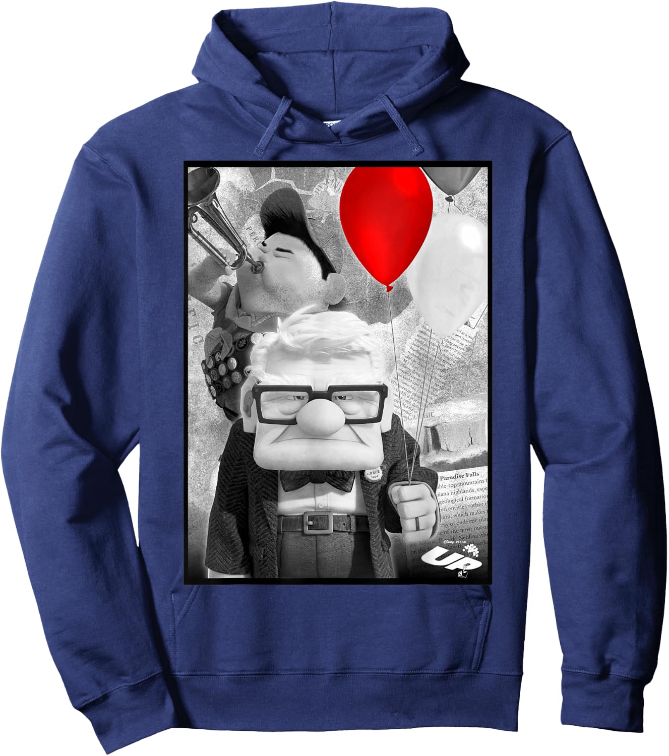 Disney Pixar Up Carl & Russell Vintage Retro Trumpet Picture Hoodie - Hoodie | Navy