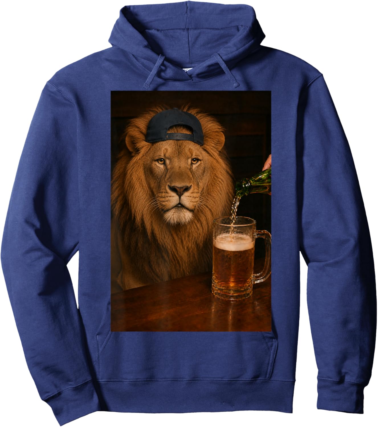 Lion Drinking Beer Drinker Wild Animal Funny Meme Humor Hoodie - Hoodie | Navy