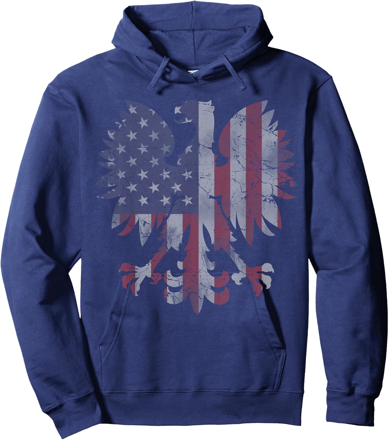 Retro Fade Polish American Flag Eagle Heritage Men Women Hoodie - Hoodie | Navy