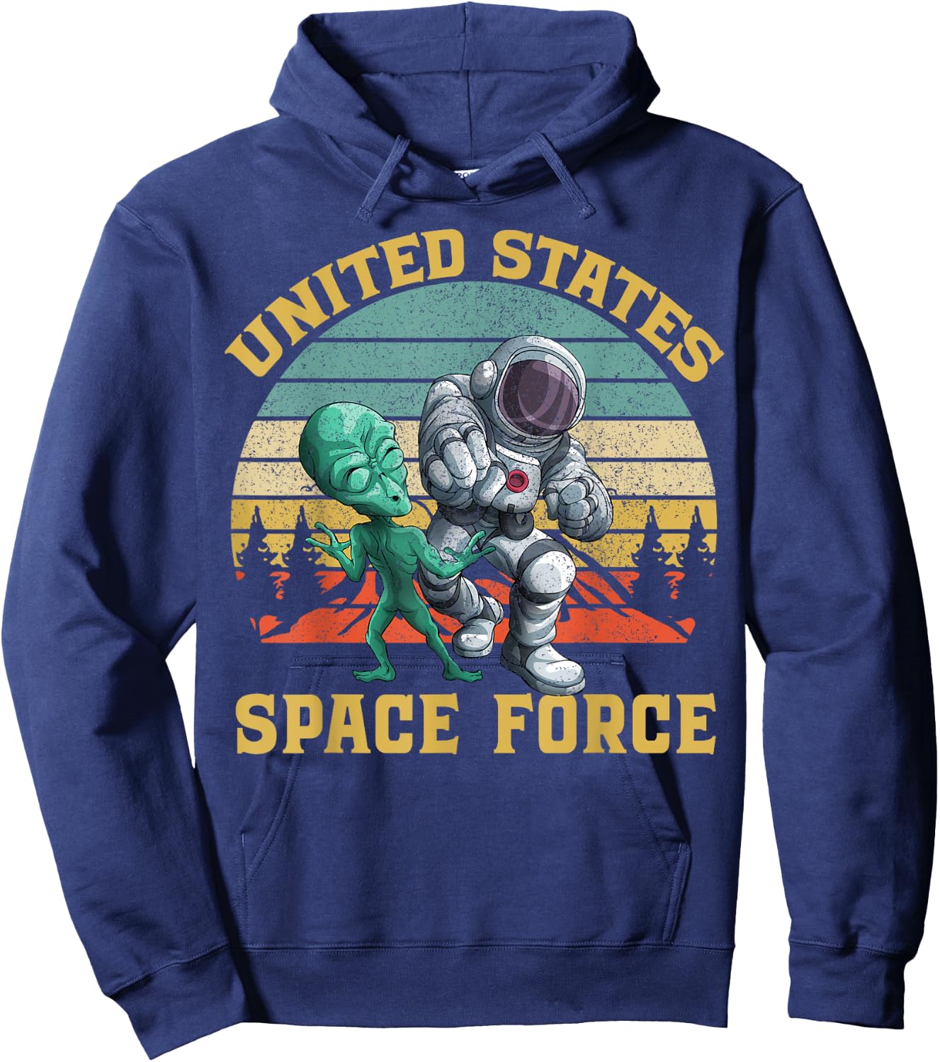 Retro US Space Force Graphic Vintage Sunset Alien Punch Gift Hoodie - Hoodie | Navy