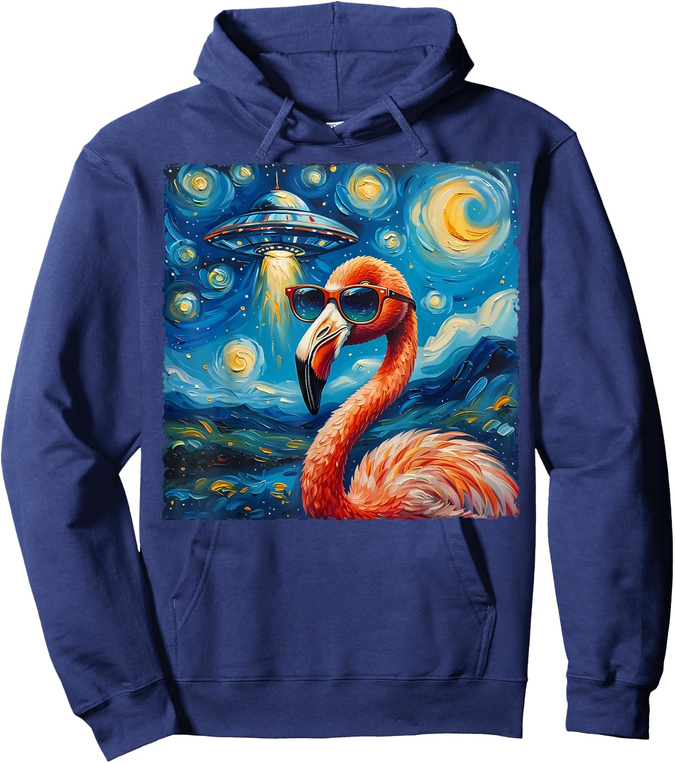 Flamingo Van Gogh Style The Starry Night Alien UFO Sci-Fi Hoodie - Hoodie | Navy