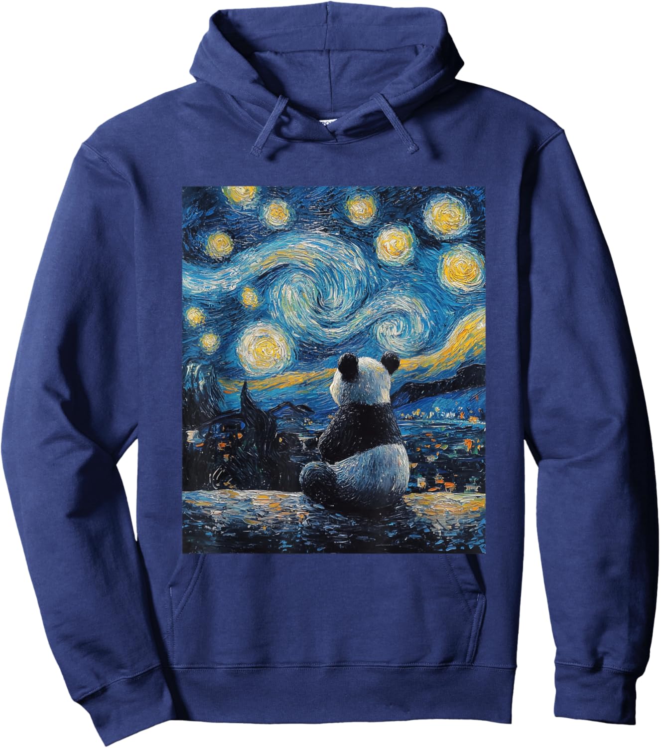 Cute Panda Bear - Van Gogh Style - Starry Night Graphic Hoodie - Hoodie | Navy