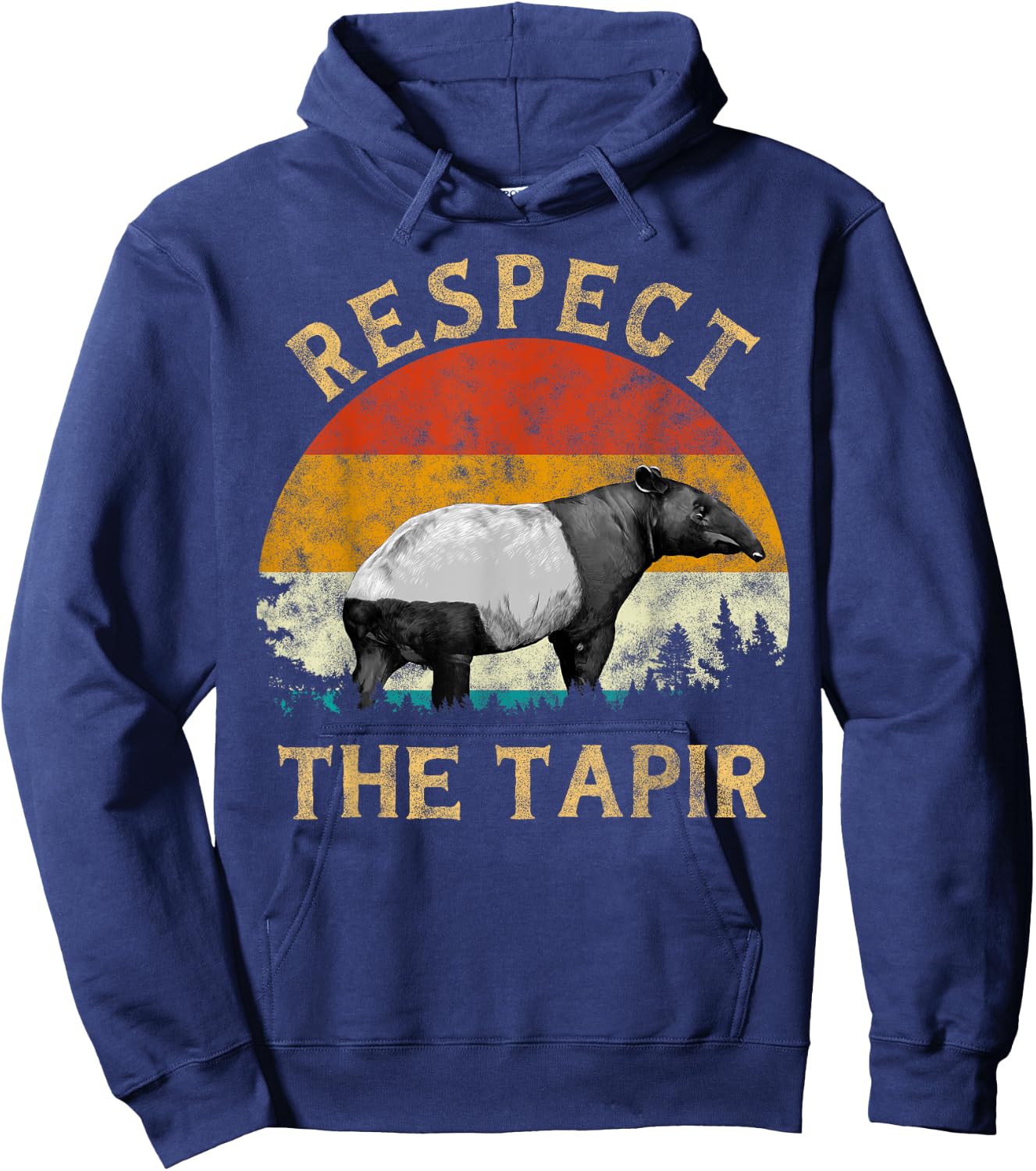 Respect theTapir Lover Retro Vintage Sunset Tree Men Tapir Hoodie - Hoodie | Navy