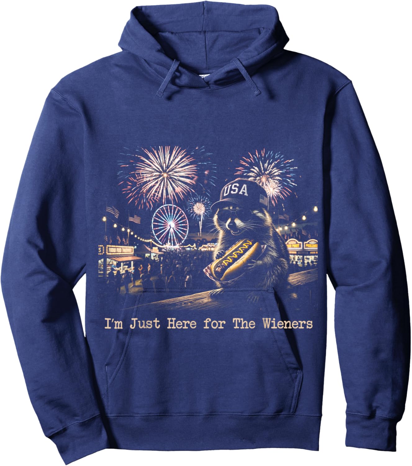 4Th of July Raccoon Funny Just Here for The Wieners Hotdog Hoodie - Hoodie | Navy