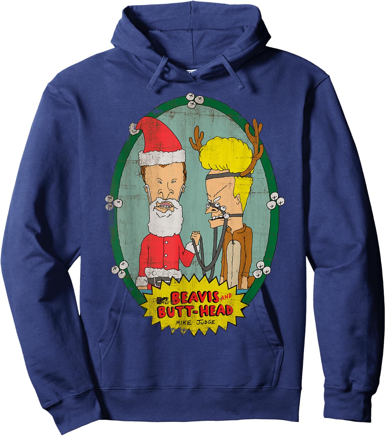Beavis and Butt-Head Santa Reindeer Christmas Hoodie - Hoodie | Navy