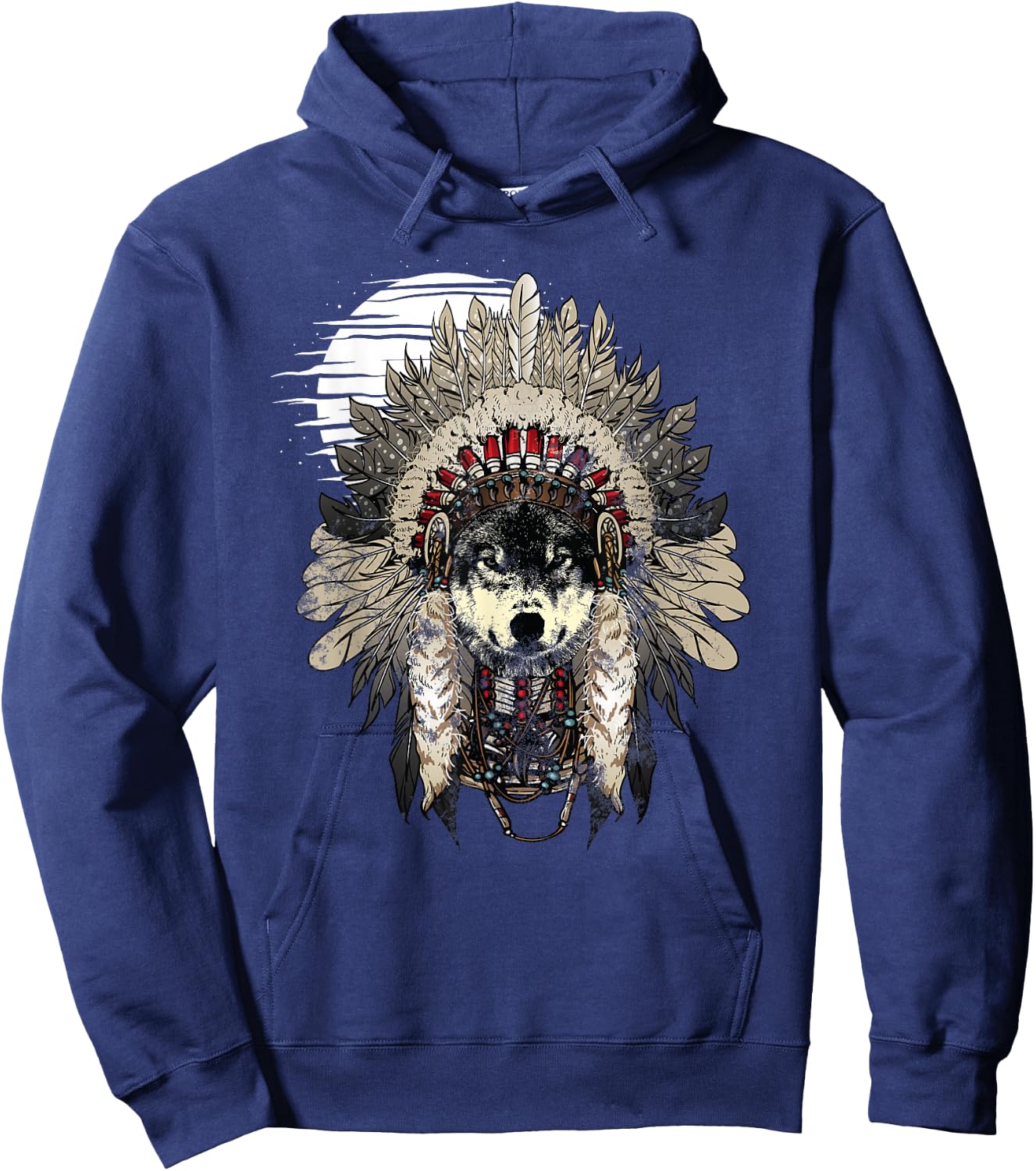 Wolf T Shirt Moon Native American Headdress Wolves Clothing Hoodie - Hoodie | Navy