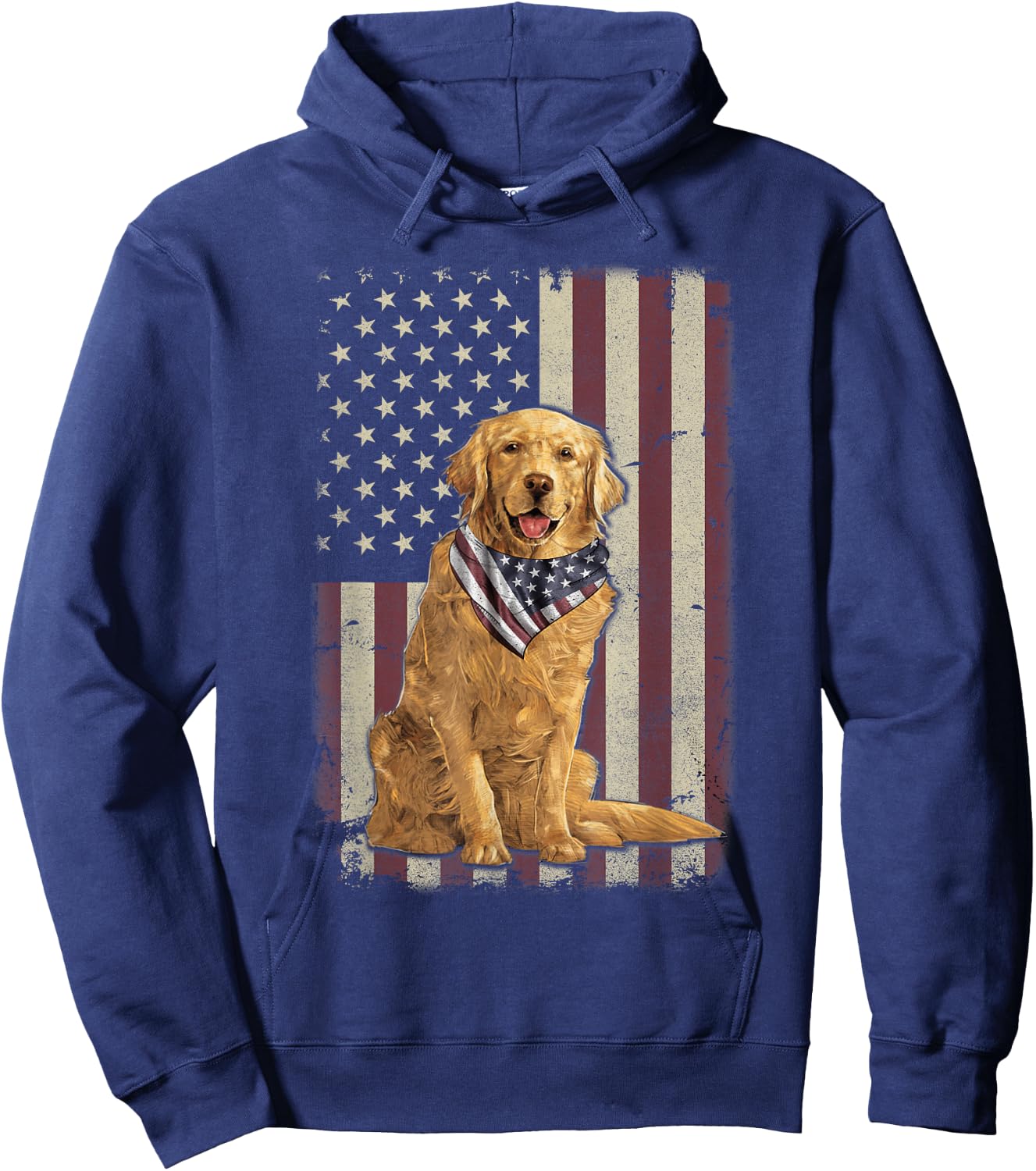 Golden Retriever American Flag Bandana 4th of July Hoodie - Hoodie | Navy