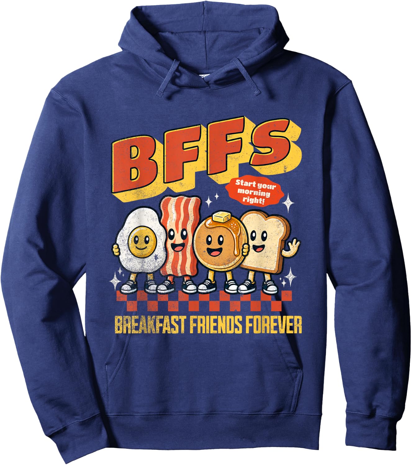 BFF Breakfast Friends Forever Cute Vintage Cartoon Food Art Hoodie - Hoodie | Navy