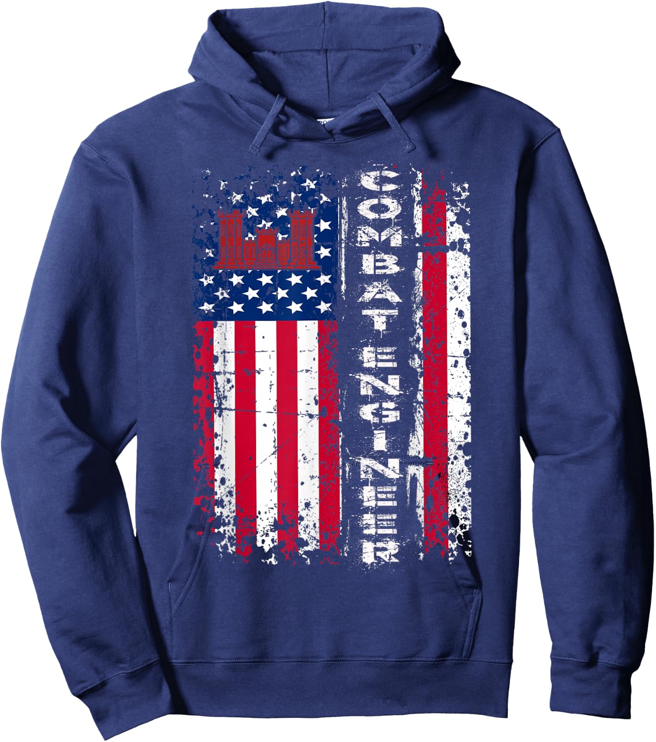 Combat Engineer Distressed American Flag - U.S. Military Hoodie - Hoodie | Navy