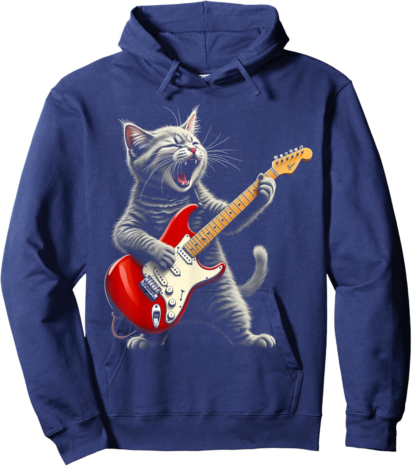 Funny Rock Star Cat Playing Guitar Hoodie - Hoodie | Navy