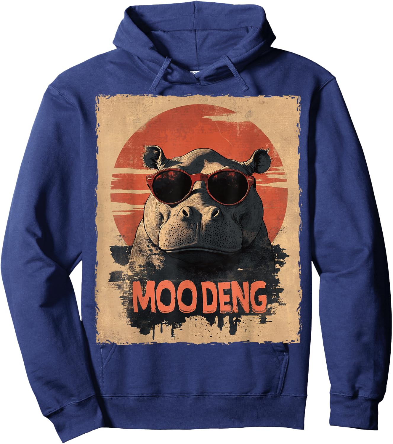 Baby Hippo Moo Deng Sunglasess Vintage Retro Hoodie - Hoodie | Navy