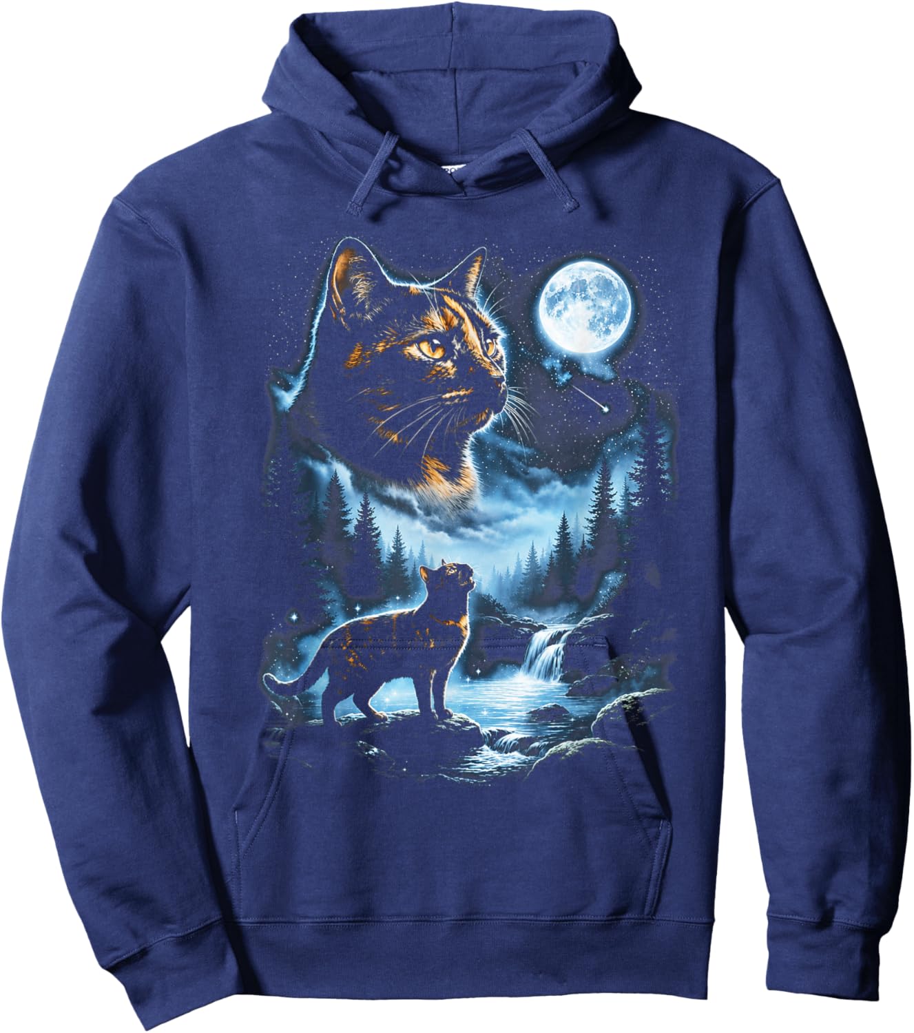 Tortoiseshell Cat Howling At Moon Celestial Parody Design Hoodie - Hoodie | Navy