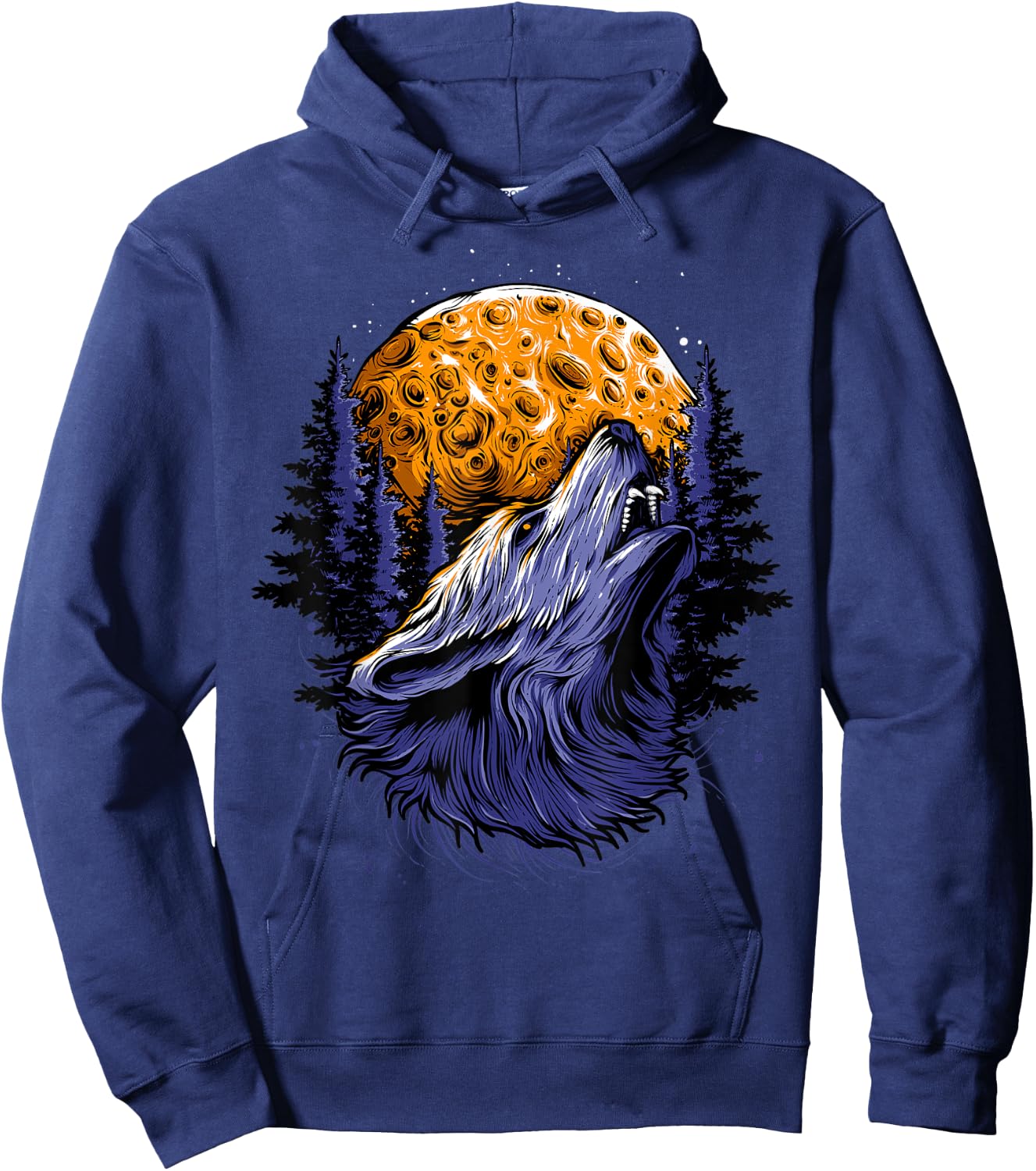 Wolf Howling At Moon Shirt for Girls and Women Vintage Hoodie - Hoodie | Navy
