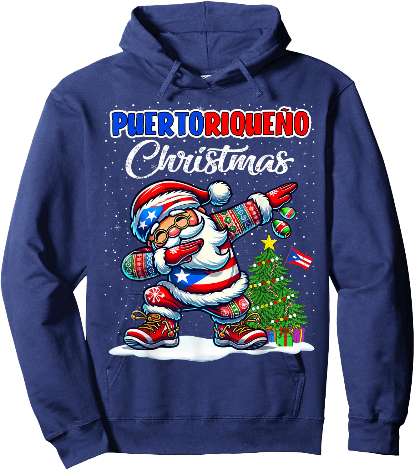 Puerto Rico Dabbing Santa Christmas Puerto Rico Flag for Hoodie - Hoodie | Navy