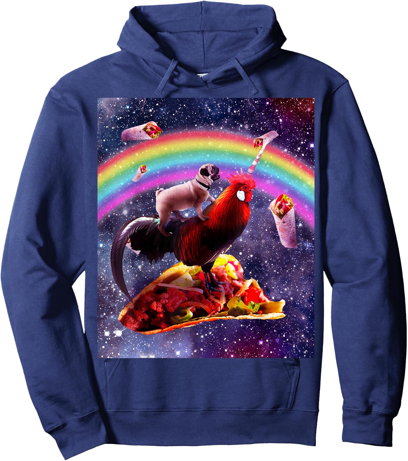 Space Pug Riding Chicken Unicorn - Taco & Burrito Hoodie - Hoodie | Navy