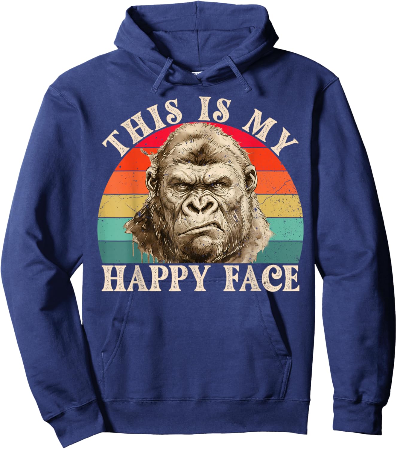 Funny Gorilla This is My Happy Face Sarcastic Grumpy Humor Hoodie - Hoodie | Navy