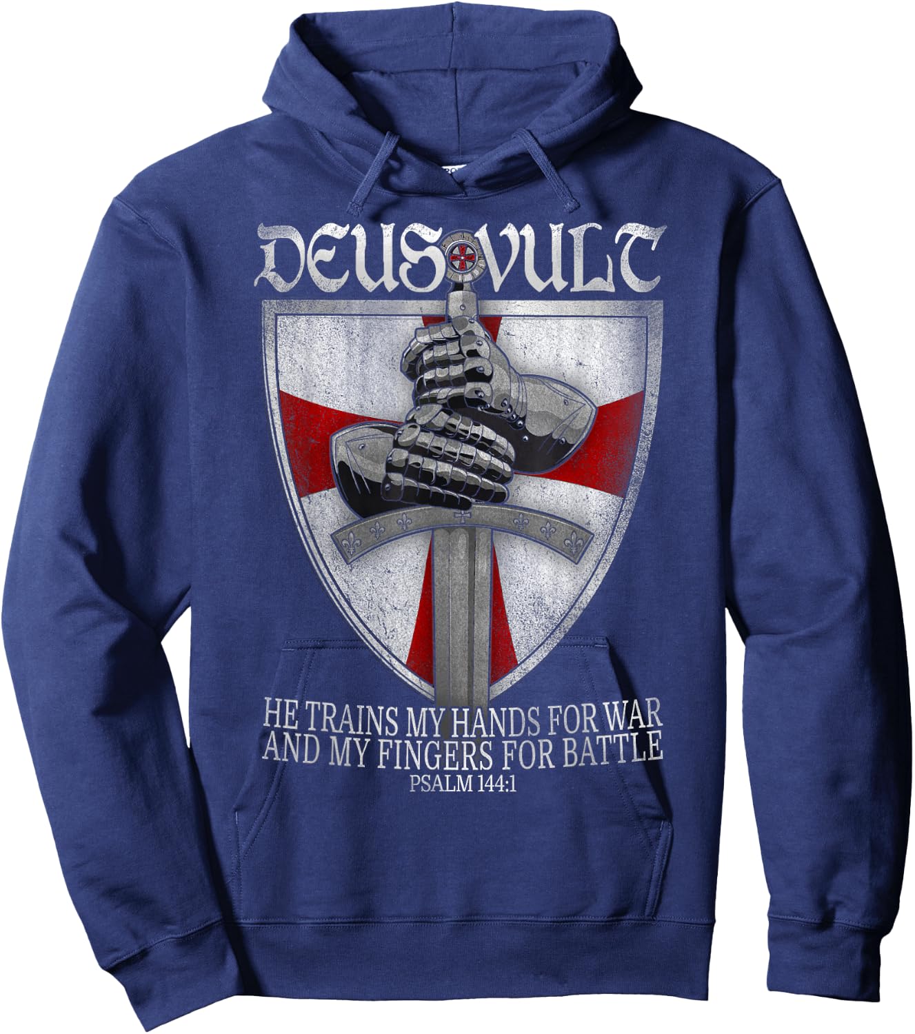 Deus Vult He Trains My Hands For War Templar Knights Hoodie - Hoodie | Navy