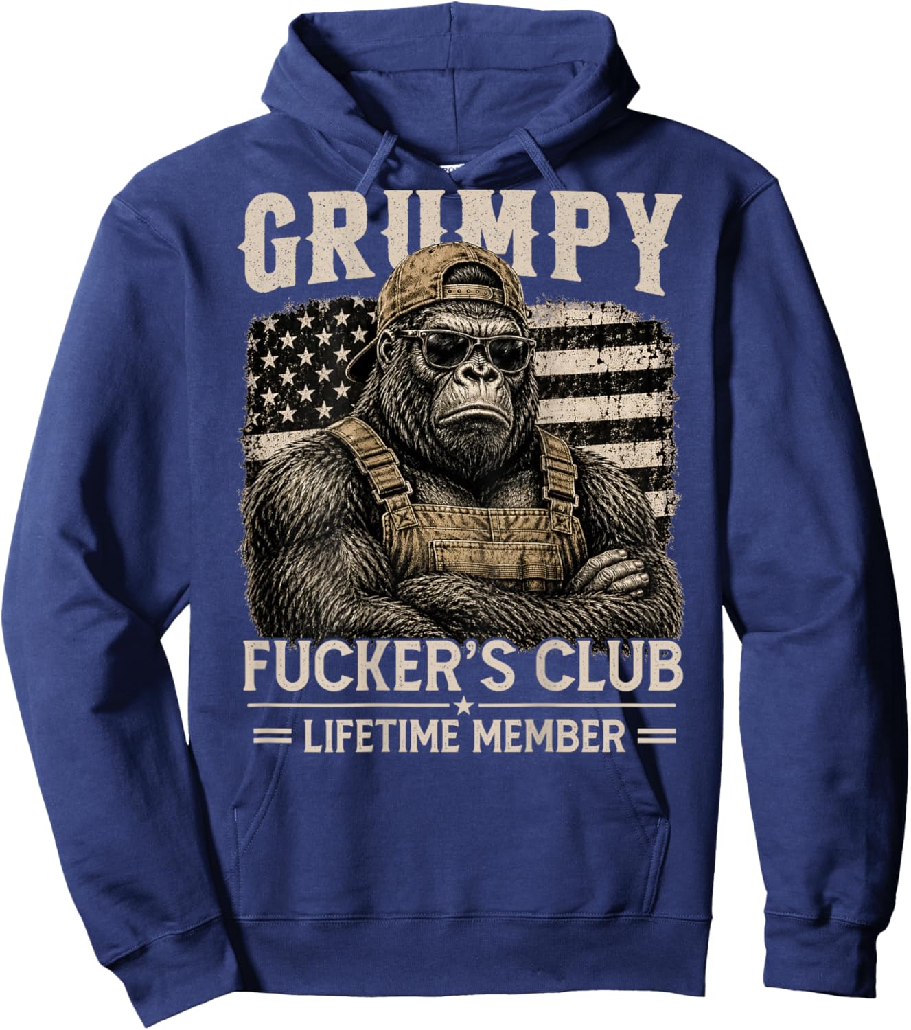 (ON Back) Grumpy Fuckers Club Lifetime Member Bigfoot Monkey Hoodie - Hoodie | Navy