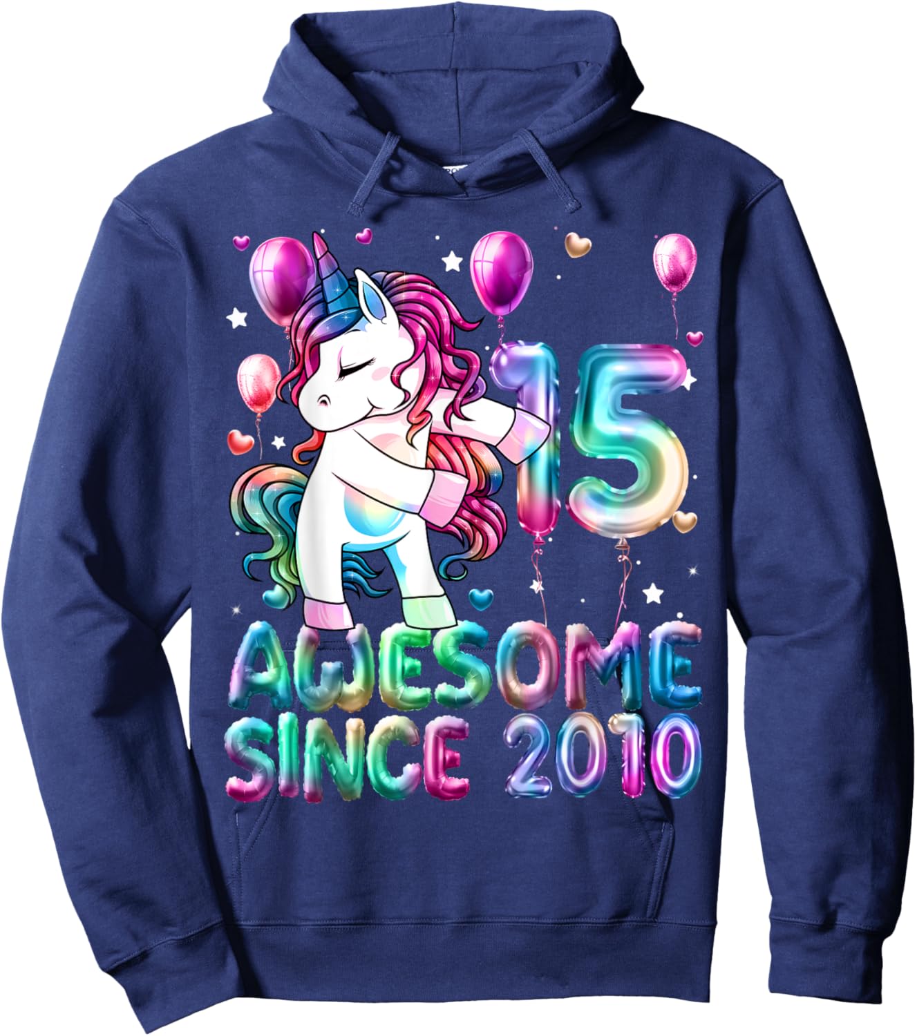 Flossing Unicorn 15 Year Old 15th Birthday Girl Unicorn Hoodie - Hoodie | Navy