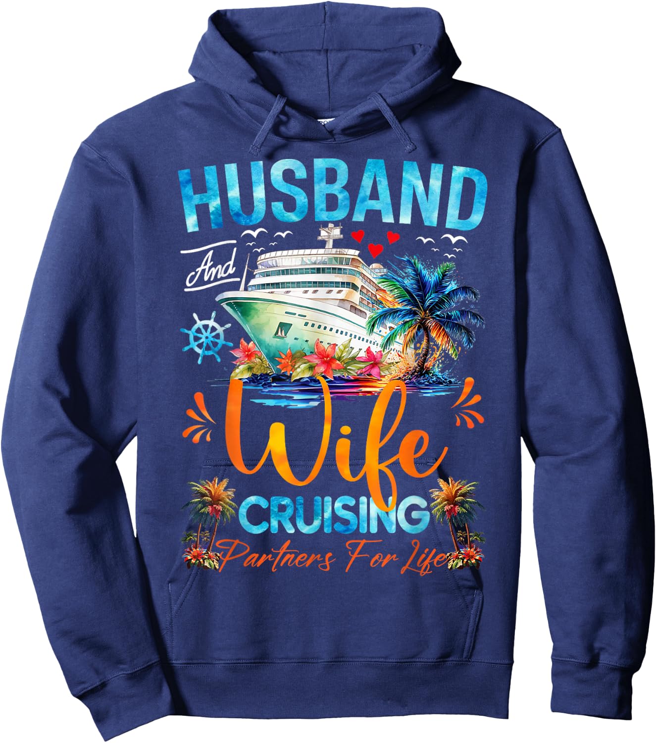 Matching Couple Shirt Husband Wife Cruising 2025 Cruise Hoodie - Hoodie | Navy