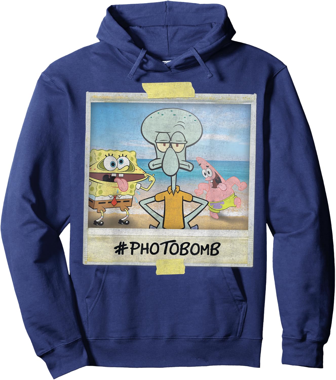 Nickelodeon Spongebob SquarePants Squidward Photobomb Black Adult Boys, -Youth Short Sleeve Hoodie - Hoodie | Navy