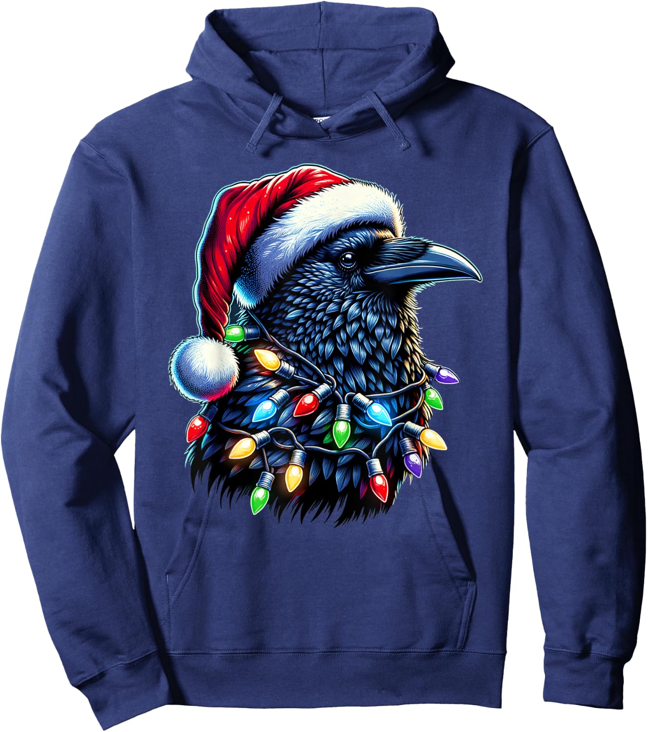 Raven Santa Christmas Tree Lighting Men Women Xmas Funny Hoodie - Hoodie | Navy