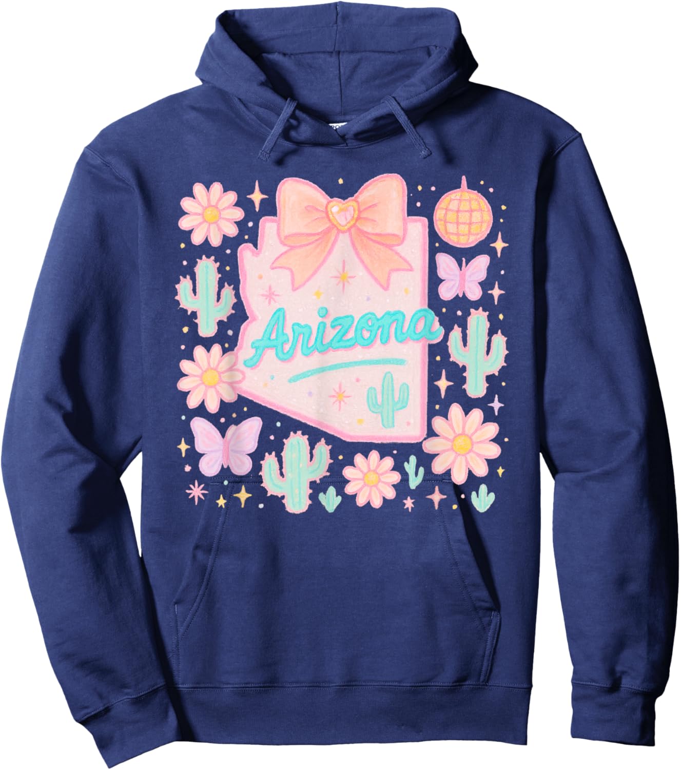Arizona Preppy State Coquette Bow and Cactus Aesthetic Hoodie - Hoodie | Navy