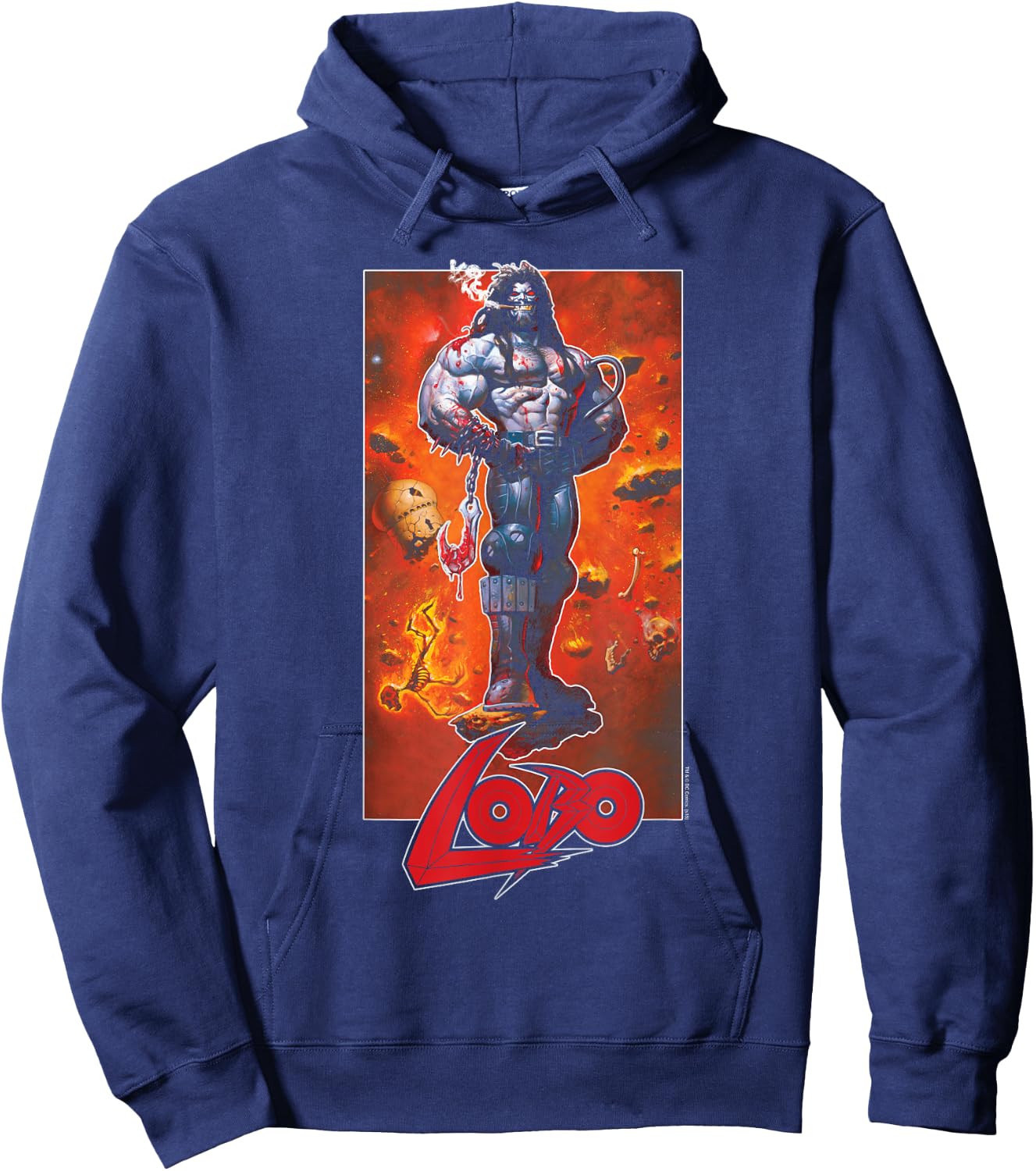 DC Comics Lobo Pose Adult Black Cartoon Hoodie - Hoodie | Navy